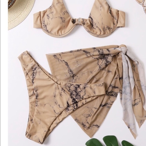 3 piece Nude Marble High Cut Bikini - Picture 2 of 4